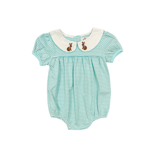 Funfetti Kids Mint Stripe/ Embroidered Bunny Collar Bubble