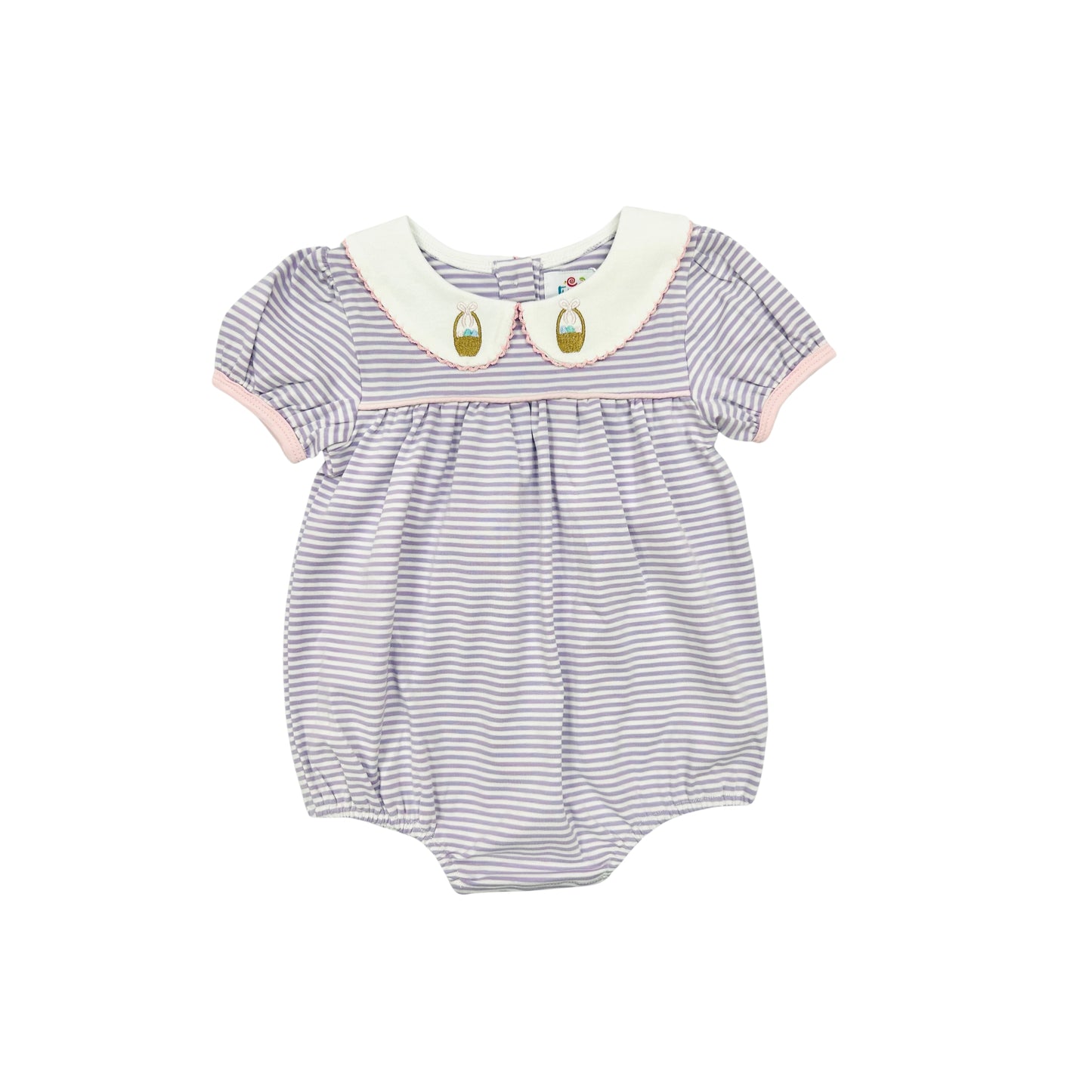 Funfetti Kids Purple Stripe/ Embroidered Basket Collar Bubble