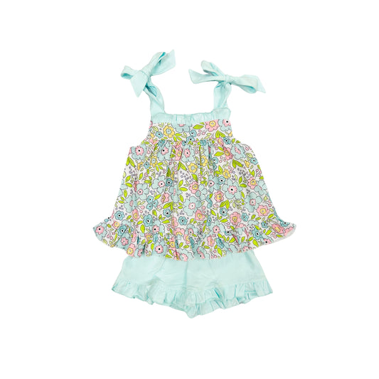 Funfetti Kids All Over Floral Short Set with Tie Shoulders