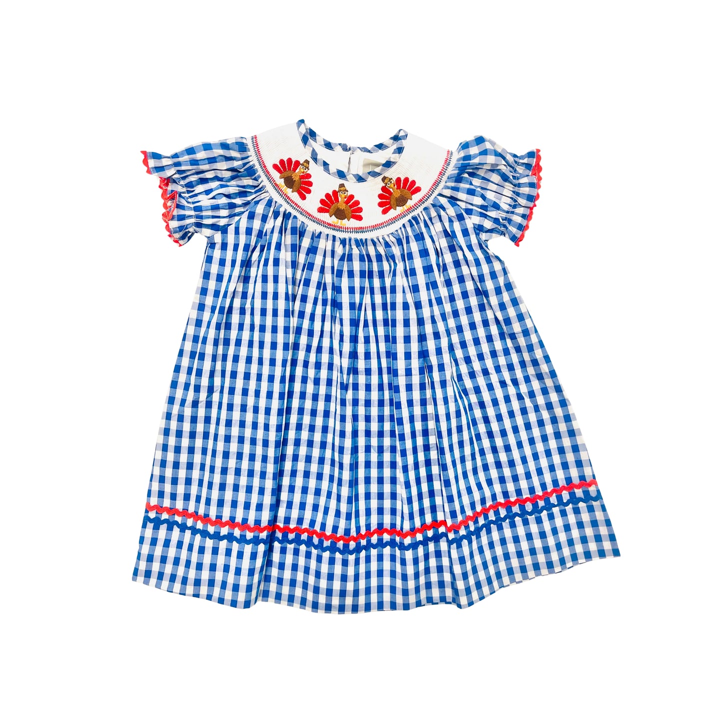 Lil Cactus Girl Blue Check Turkey Smocked Dress