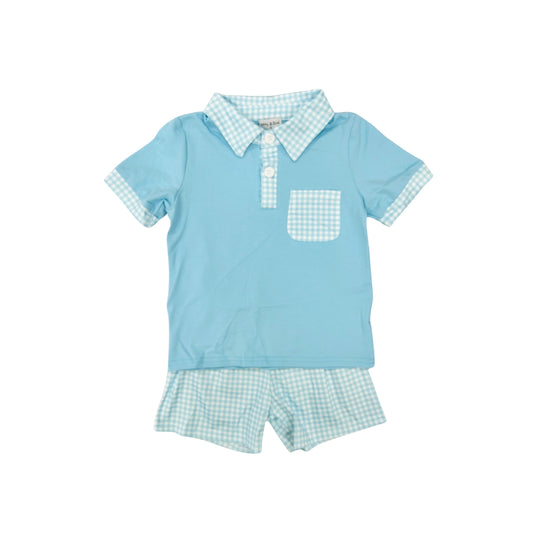Solid/Gingham Collared Short Set