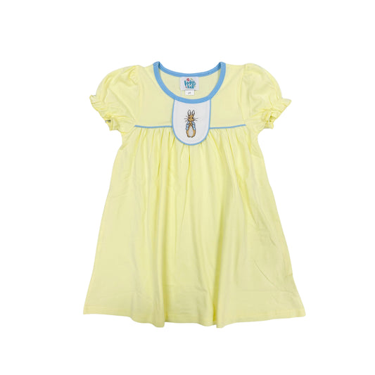 Funfetti Kids Pale Yellow Embroidered Peter Rabbit Dress