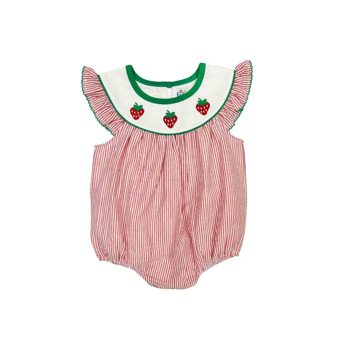 Funfetti Kids Red Stripe Embroidered Strawberry Bubble