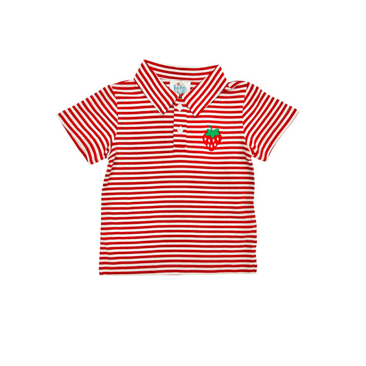 Funfetti Kids Red Stripe Embroidered Strawberry Polo