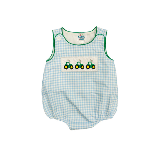 Funfetti Kids Blue Check/Tractor Applique Bubble