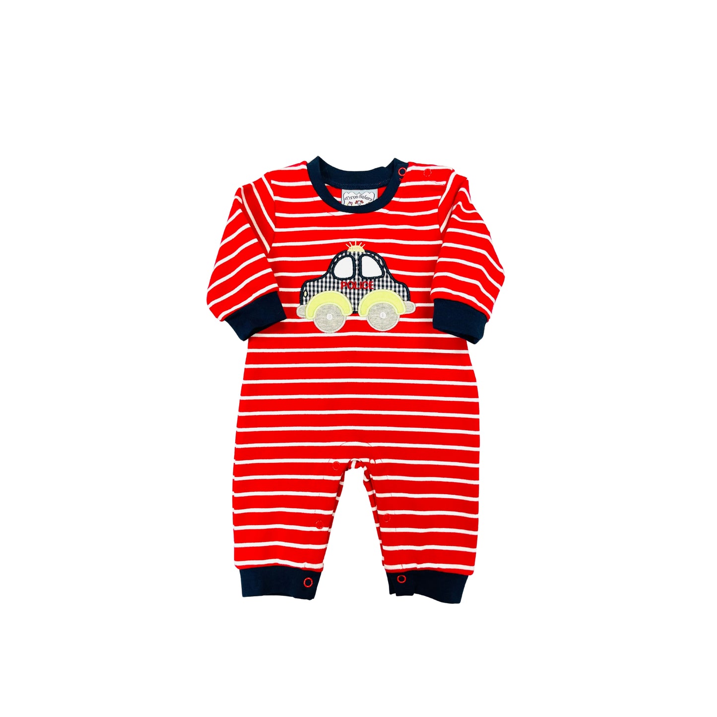 Three Sisters Boy Red Stripe Police Romper