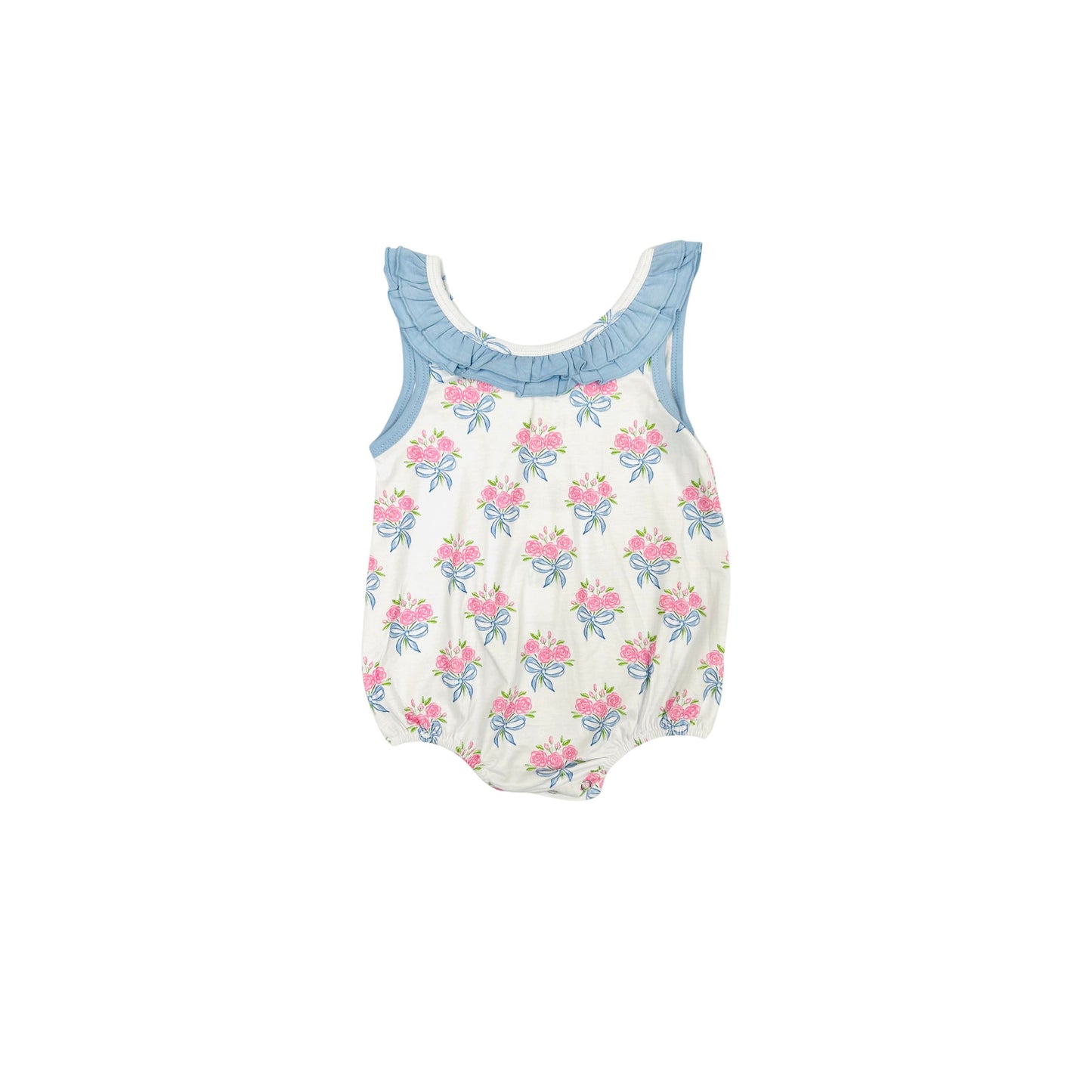 Funfetti Kids All Over Floral/Blue Bow and Ruffle Bubble