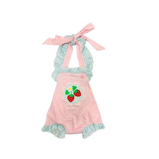 Funfetti Kids Embroidered Strawberry/Mint Check Bubble