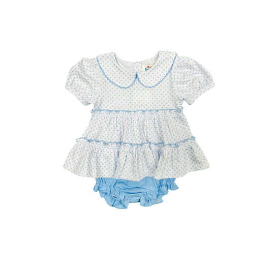 Funfetti Kids Blue Polka Dot Ruffle Bloomer Set