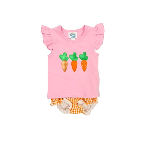 Funfetti Kids Carrot Applique/Pink and Orange Check Ruffle Diaper Set