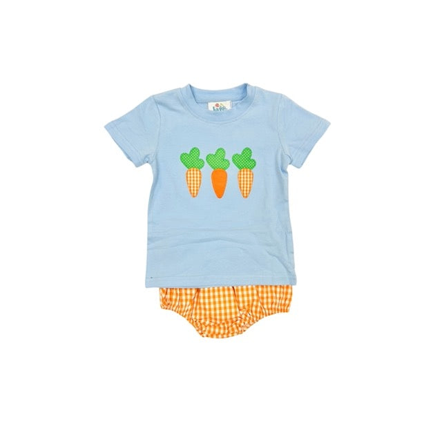 Funfetti Kids Carrot Applique/Blue and Orange Check Diaper Set