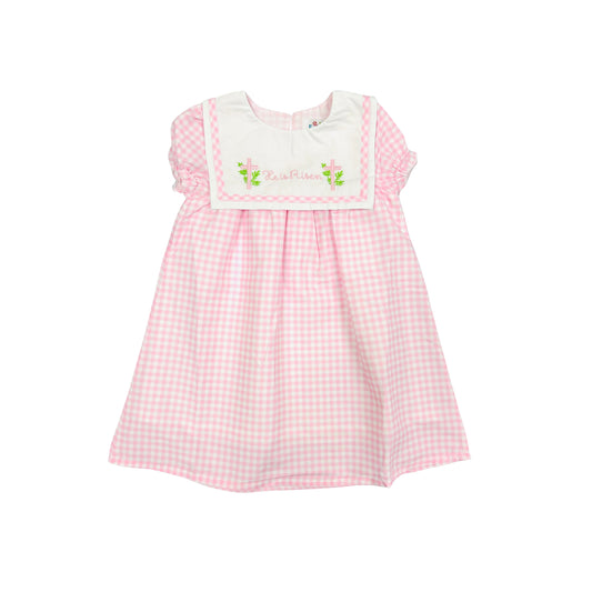 Funfetti Kids Pink Check "He is Risen" Dress