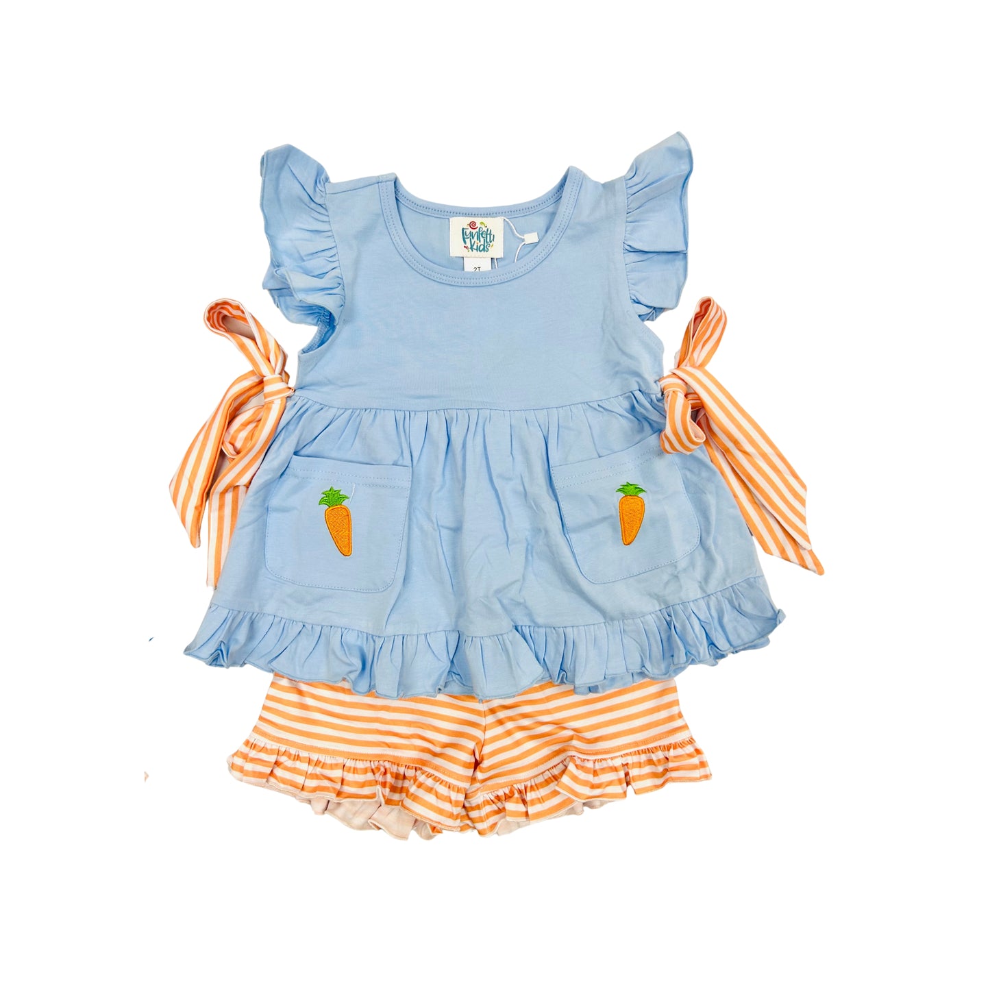 Funfetti Kids Embroidered Carrot/Orange Stripe Short Set