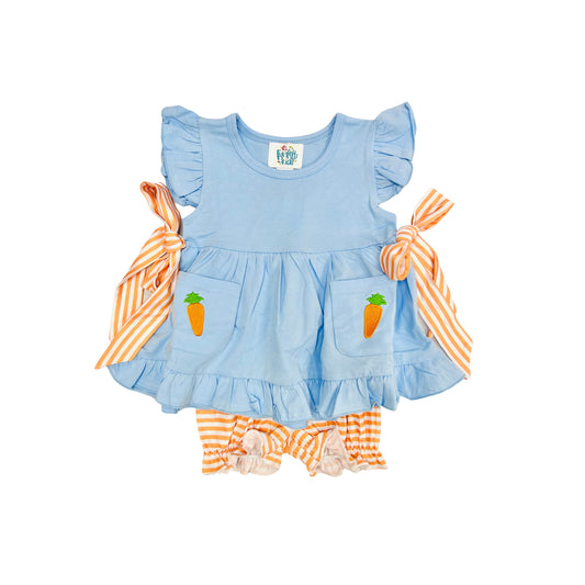 Funfetti Kids Embroidered Carrot/Orange Stripe Bloomer Set