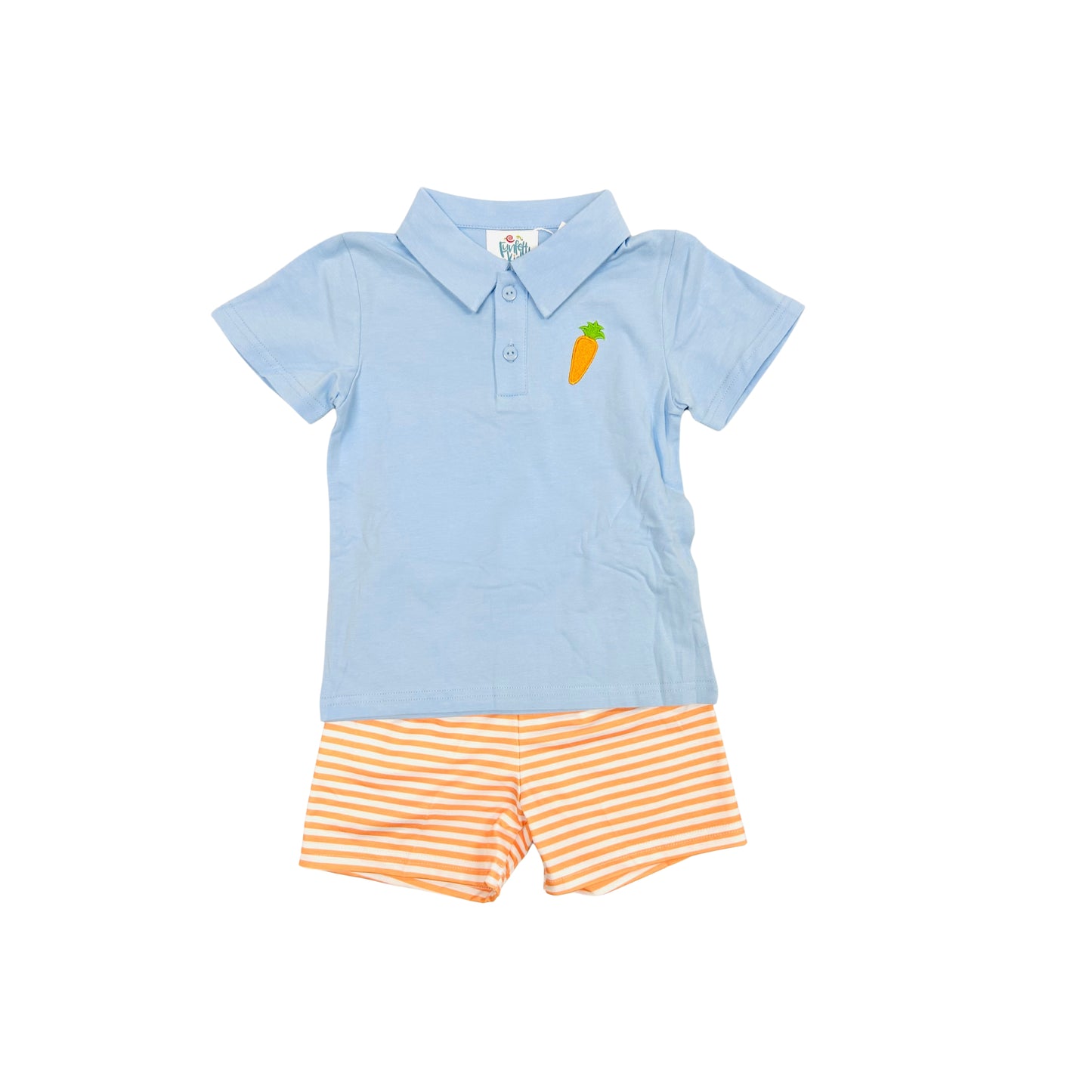 Funfetti Kids Boy Embroidered Carrot/Orange Stripe Short Set