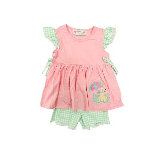 Pink/Green Vacation Puppy Ruffle Short Set