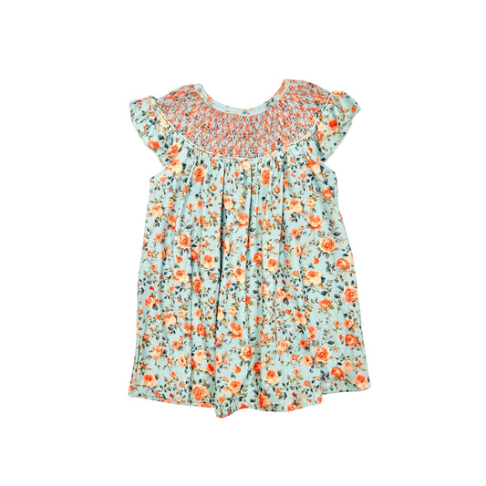 Teal/Peach Floral Smocked Dress