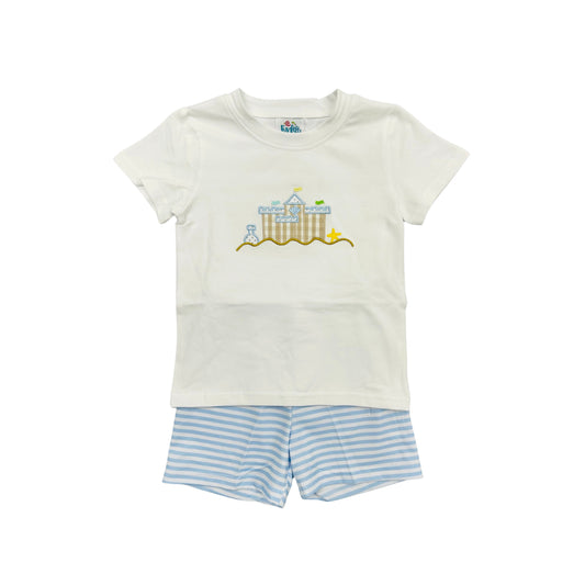 Funfetti Kids Blue Stripe Sand Castle Short Set