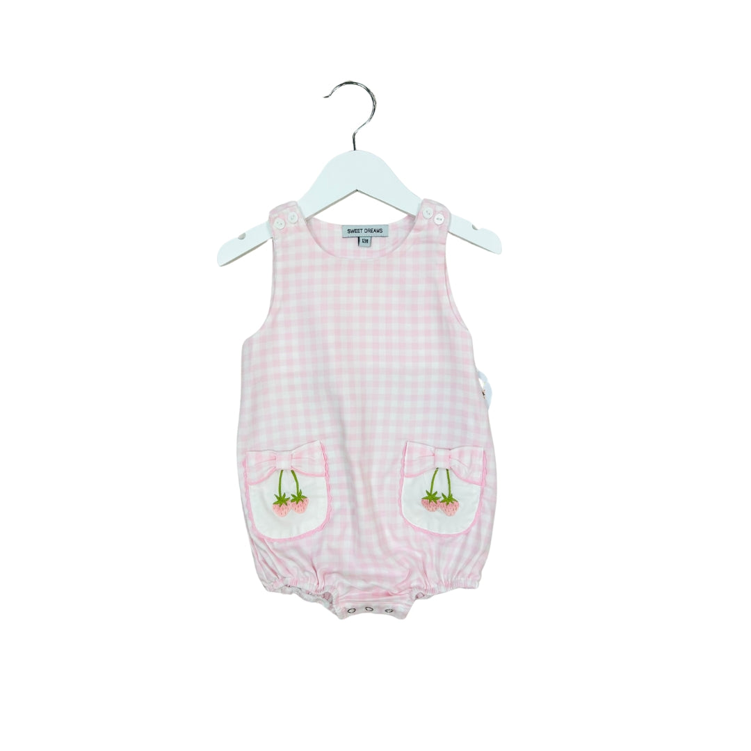 Sweet Dreams Pink Check Bubble with Embroidered Strawberry Pockets