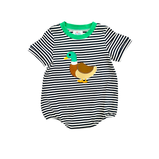 Funfetti Kids Navy Stripe Duck Applique Bubble