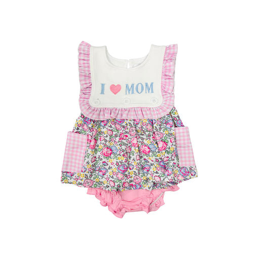 Funfetti Kids Floral/Pink Check I Love Mom Bloomer Set