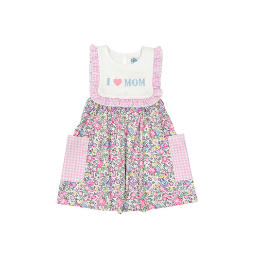 Funfetti Kids Floral/Pink Check I Love Mom Dress