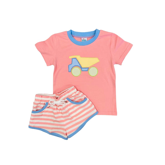 Funfetti Kids Gingham Dumptruck Short Set