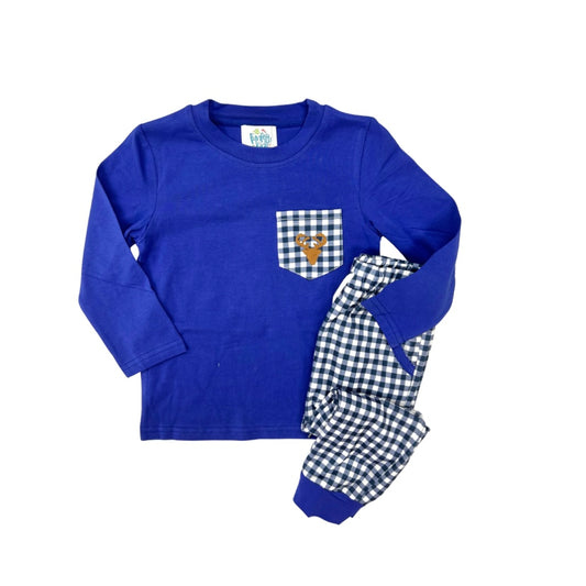 Funfetti Kids Navy/Gingham Deer Pocket Jogger Set