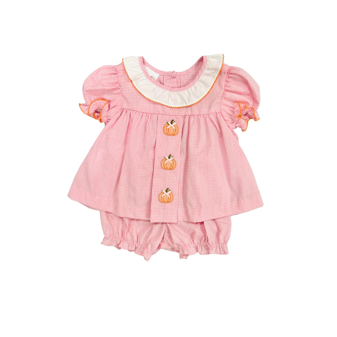 Baby Blessings Girls Pink Embroidered Pumpkin Bloomer Set