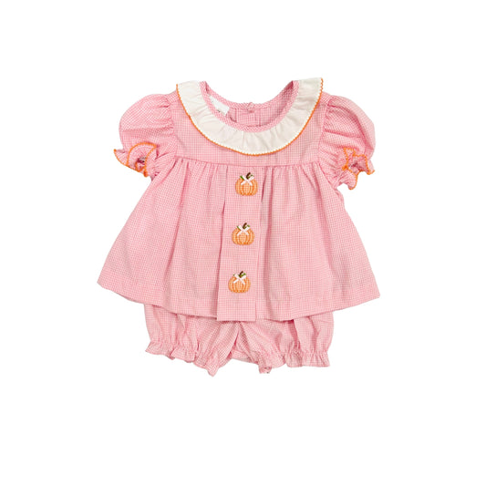 Baby Blessings Girls Pink Embroidered Pumpkin Bloomer Set