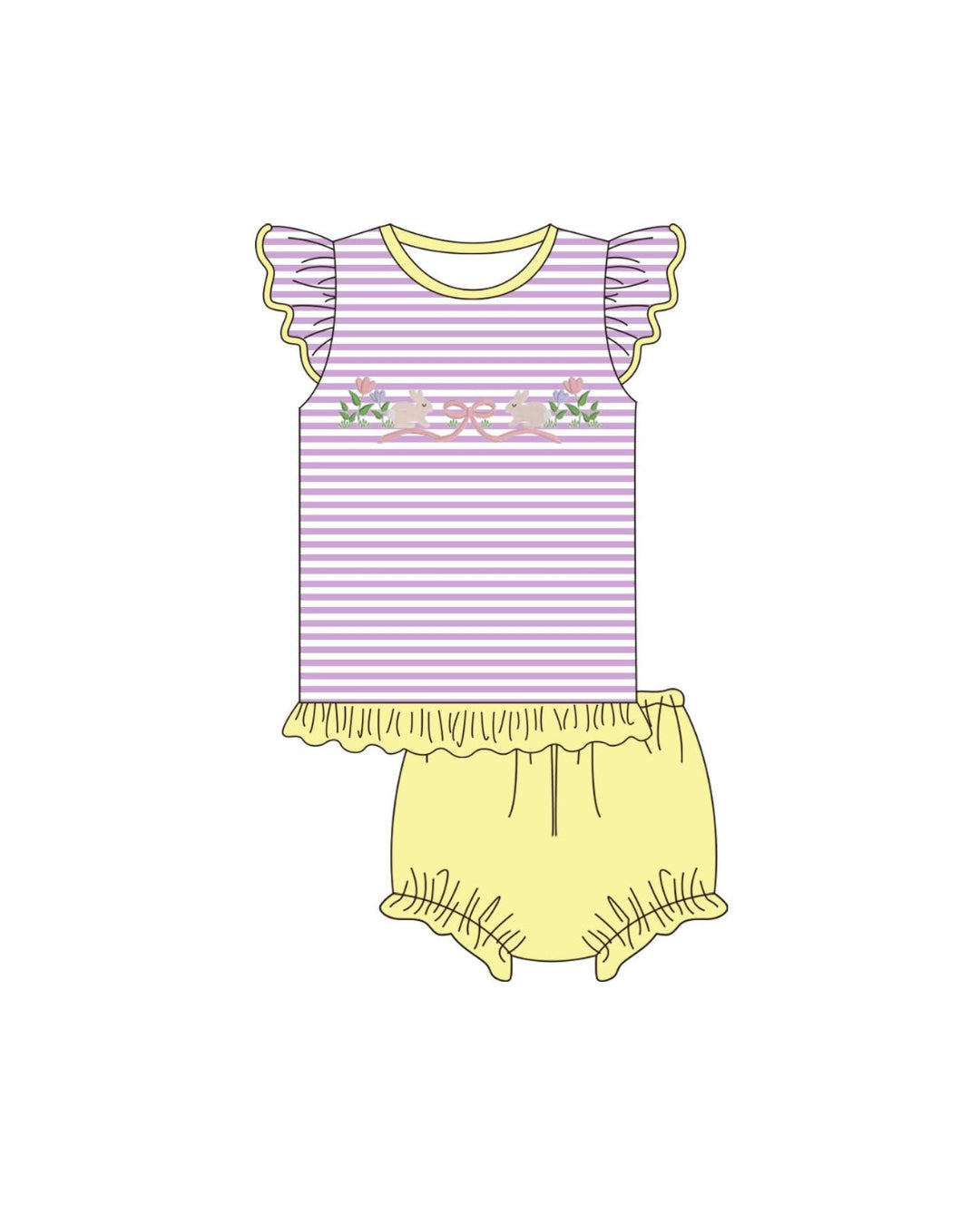 PRE ORDER - Hazel Blue Purple Stripe Embroidered Bunny Bloomer Set