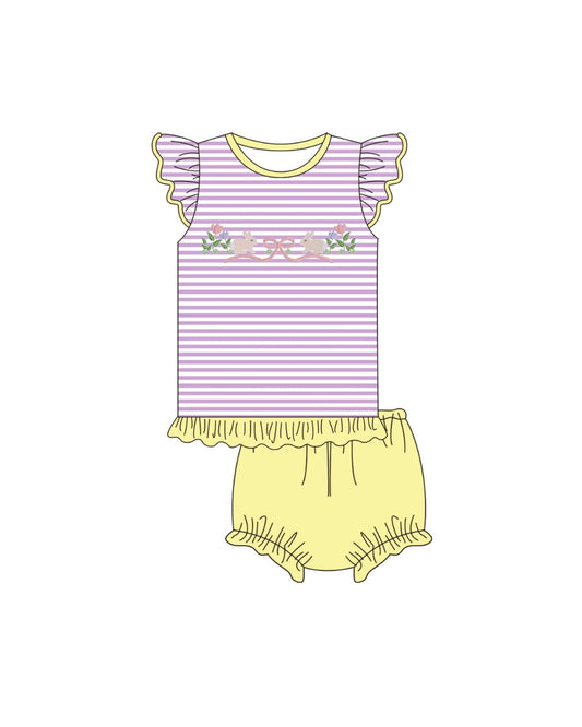PRE ORDER - Hazel Blue Purple Stripe Embroidered Bunny Bloomer Set