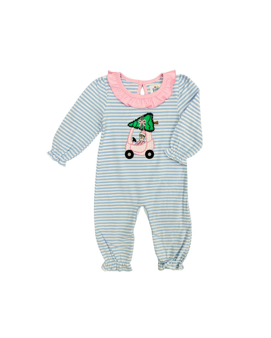 Funfetti Kids Pink Gingham Cozy Coupe Applique Stripe Ruffle Romper