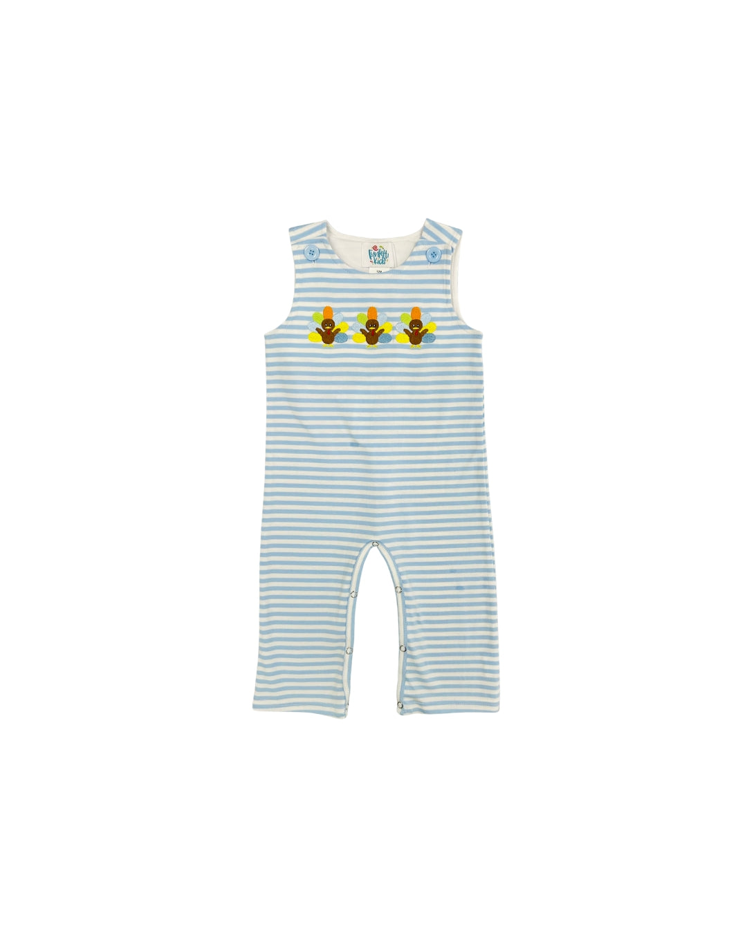 Funfetti Kids Blue Stripe Longall with Embroidered Turkeys