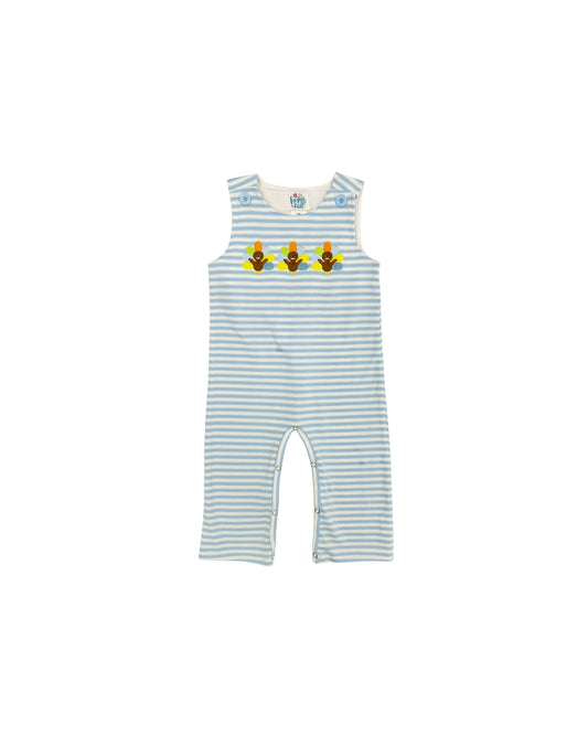 Funfetti Kids Blue Stripe Longall with Embroidered Turkeys