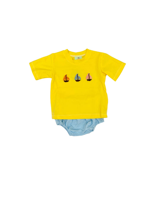 Yellow French Knot Sailboat Diaper Set