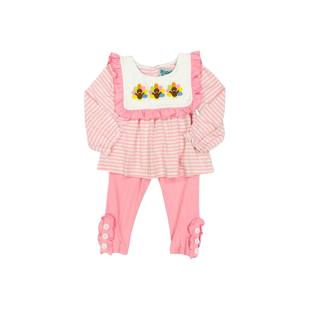 Hazel Blue Pink Stripe Turkey Applique Legging Set