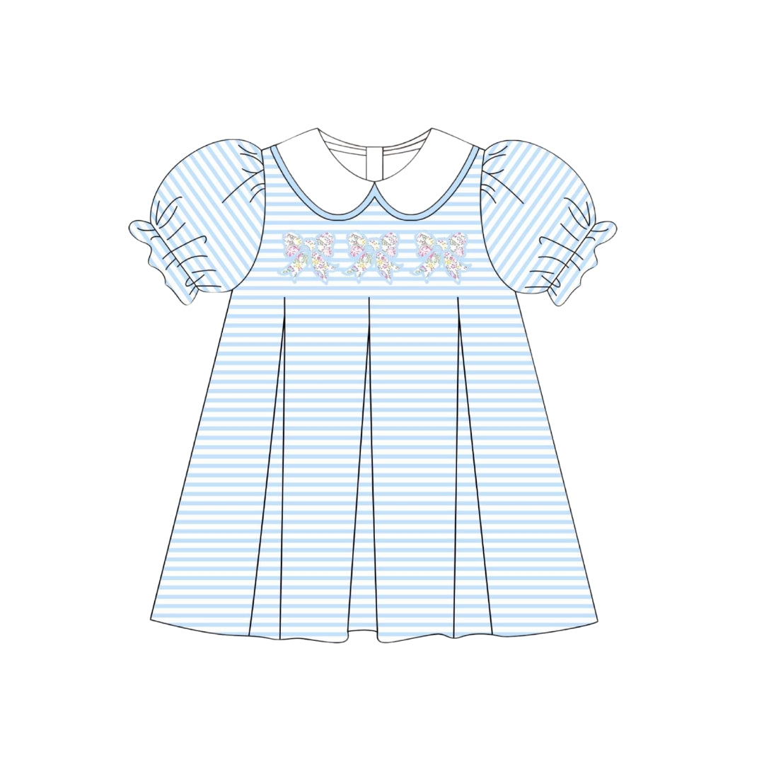 PRE ORDER - Funfetti Kids Blue Stripe Floral Bow Dress