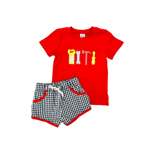 Funfetti Kids Tool Applique/Gingham Short Set