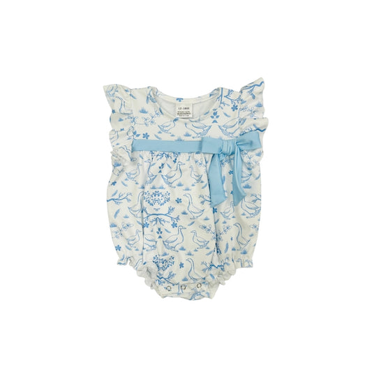 White/Blue Floral & Goose Bubble