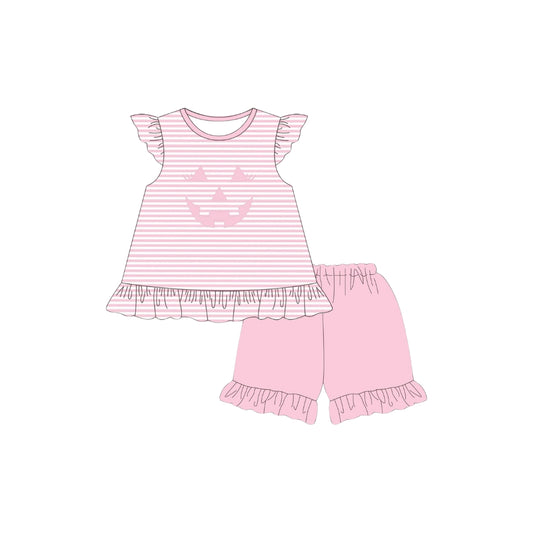 PRE ORDER - Funfetti Kids Pink Stripe Jack O Lantern Ruffle Short Set