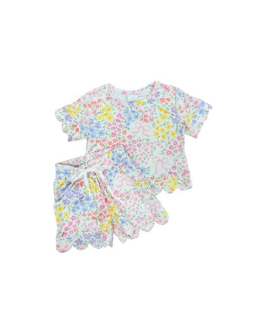 Multi Floral Scallop Short Set