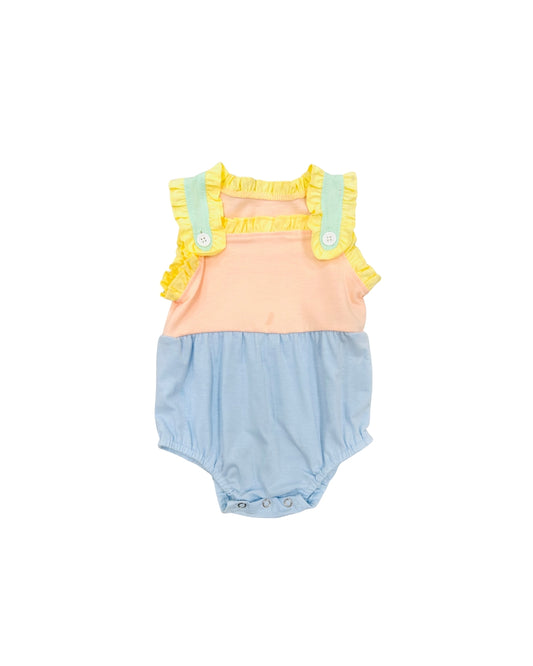 Coral/Blue Colorblock Bubble with Ruffle Straps