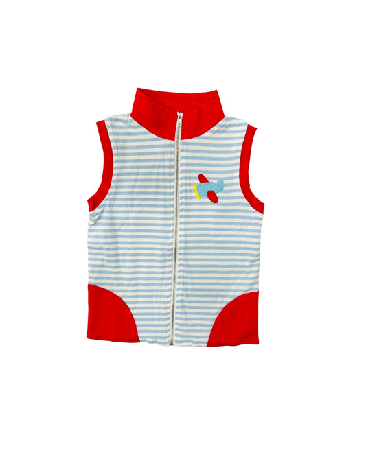 Funfetti Kids Blue Stripe Embroidered Airplane Vest