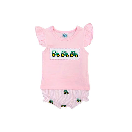 Funfetti Kids Embroidered Tractor Ruffle Bloomer Set