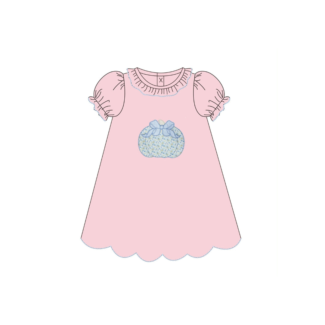 PRE ORDER - Funfetti Kids Blue Floral Pumpkin Applique Dress