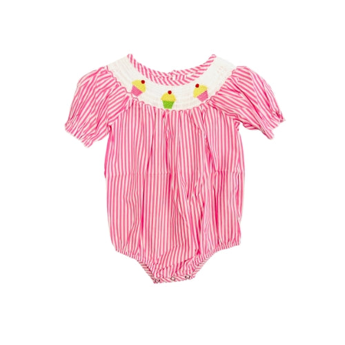 Pink Stripe Cupcake Smocked Bubble