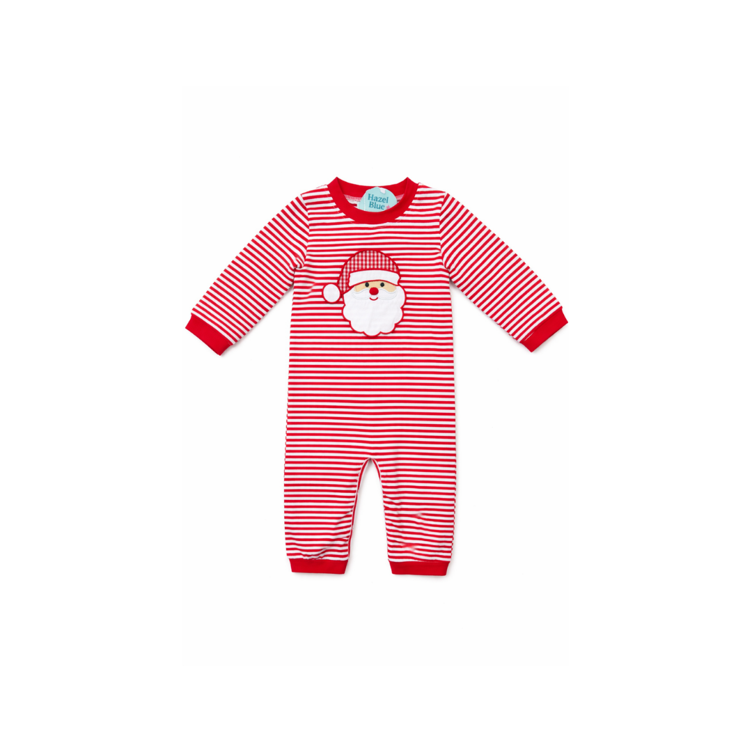 PRE ORDER - Hazel Blue Red Stripe Santa Applique Romper
