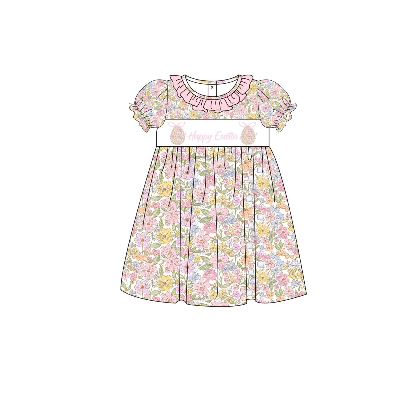 PRE ORDER - Funfetti Kids Girl Floral "Happy Easter" Dress