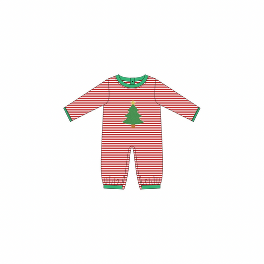 PRE ORDER - Funfetti Kids Embroidered Christmas Tree Stripe Romper